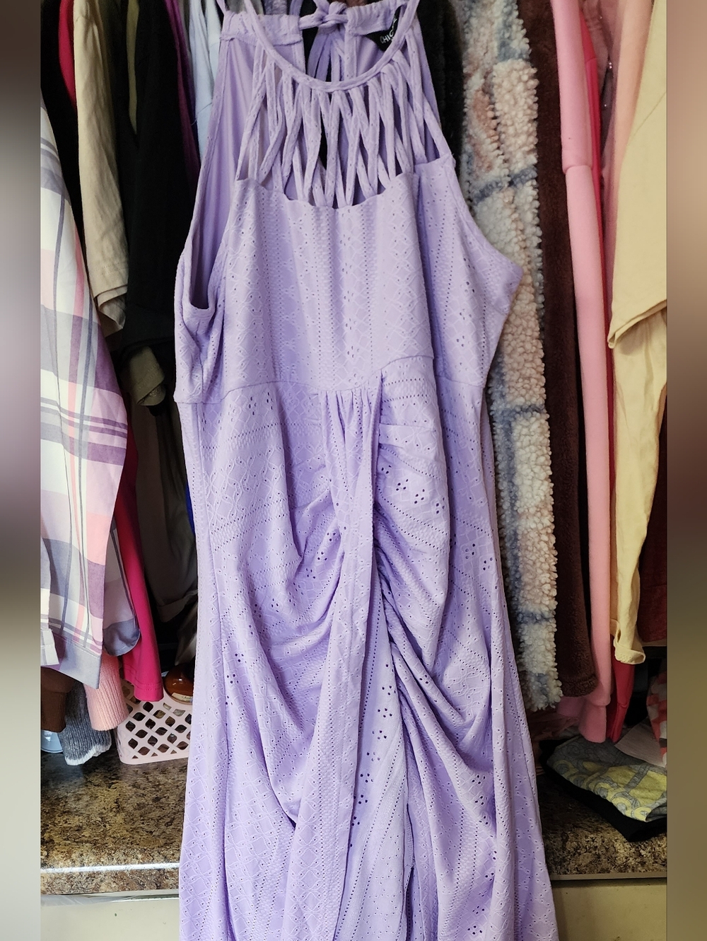 SOLD chic Lavender Eyelet Maxi Dress